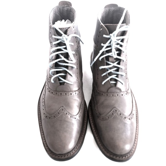 Original Penguin WT Brogue Charcoal Gray Leather Wingtip Lace Up Ankle Boots 10 - Picture 2 of 8